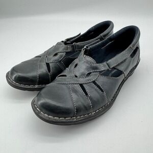 Clarks Bendables Leather Cutout Loafers Women 7M Blue Comfort Orthopedic Granola